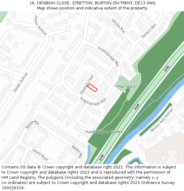 18, DENBIGH CLOSE, STRETTON, BURTON-ON-TRENT, DE13 0WQ: Location map and indicative extent of plot