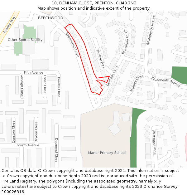 18, DENHAM CLOSE, PRENTON, CH43 7NB: Location map and indicative extent of plot