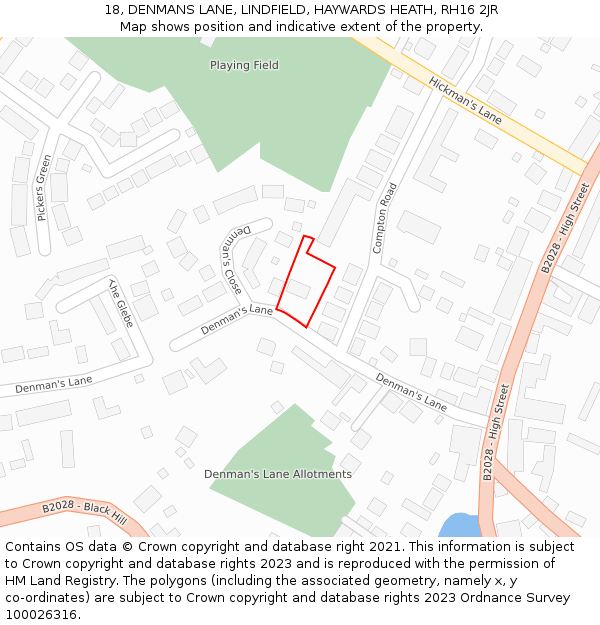18, DENMANS LANE, LINDFIELD, HAYWARDS HEATH, RH16 2JR: Location map and indicative extent of plot