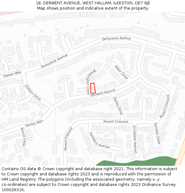 18, DERWENT AVENUE, WEST HALLAM, ILKESTON, DE7 6JE: Location map and indicative extent of plot
