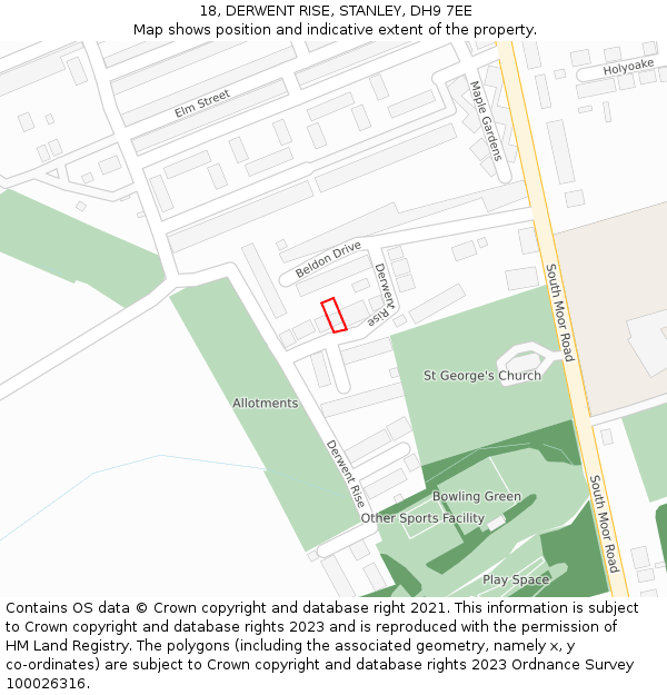 18, DERWENT RISE, STANLEY, DH9 7EE: Location map and indicative extent of plot