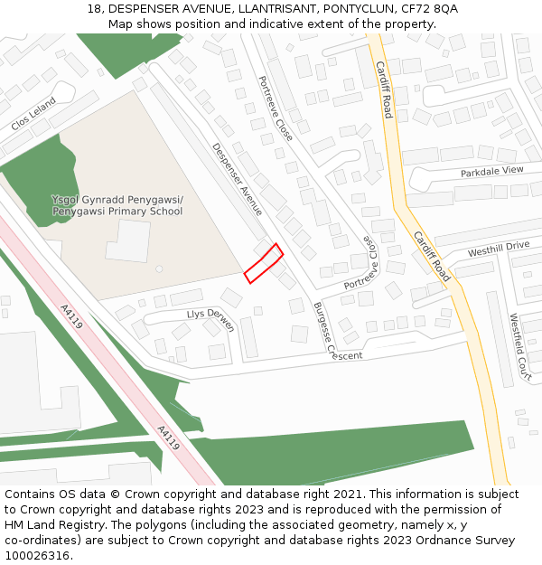 18, DESPENSER AVENUE, LLANTRISANT, PONTYCLUN, CF72 8QA: Location map and indicative extent of plot