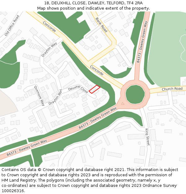 18, DEUXHILL CLOSE, DAWLEY, TELFORD, TF4 2RA: Location map and indicative extent of plot