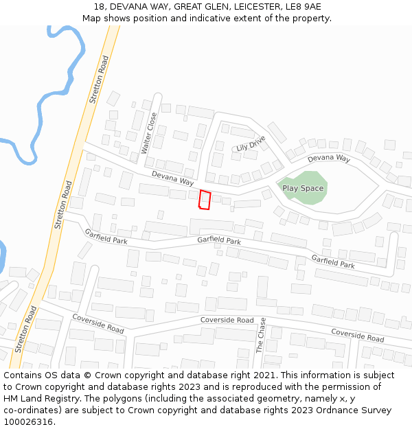 18, DEVANA WAY, GREAT GLEN, LEICESTER, LE8 9AE: Location map and indicative extent of plot