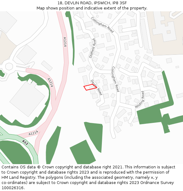 18, DEVLIN ROAD, IPSWICH, IP8 3SF: Location map and indicative extent of plot