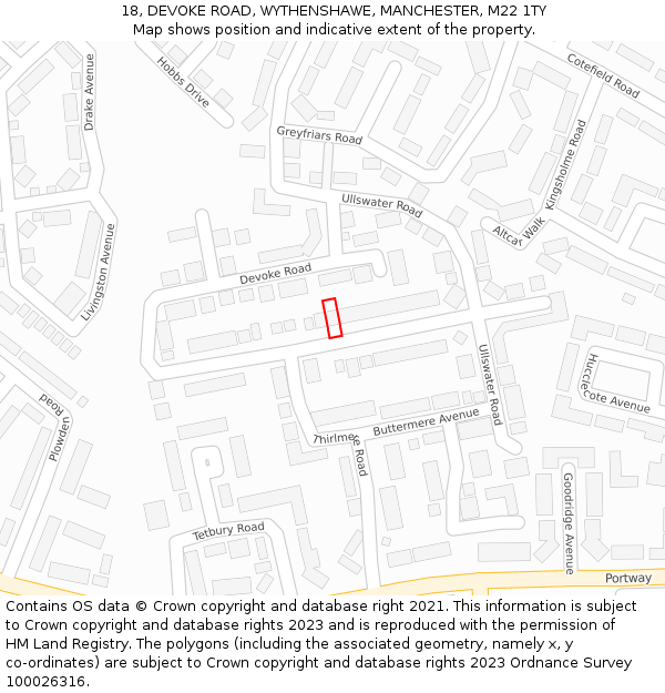 18, DEVOKE ROAD, WYTHENSHAWE, MANCHESTER, M22 1TY: Location map and indicative extent of plot