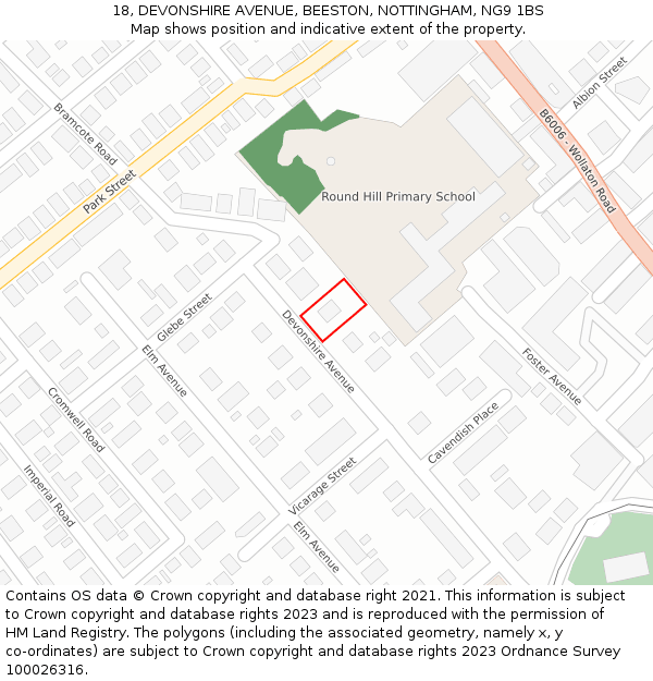 18, DEVONSHIRE AVENUE, BEESTON, NOTTINGHAM, NG9 1BS: Location map and indicative extent of plot