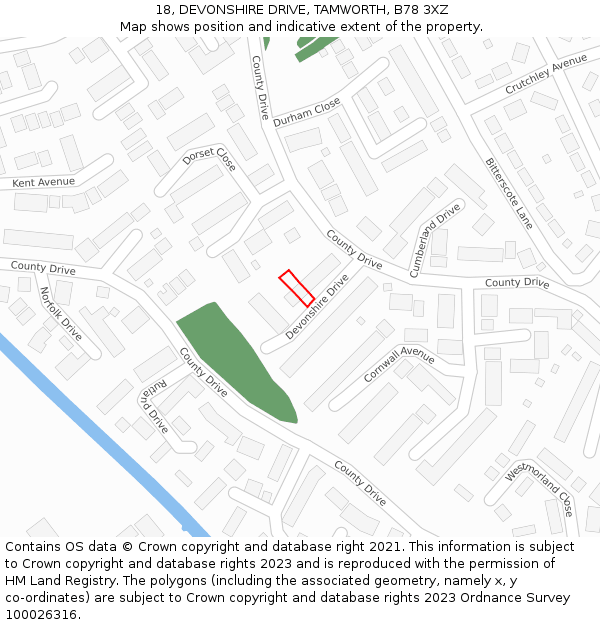 18, DEVONSHIRE DRIVE, TAMWORTH, B78 3XZ: Location map and indicative extent of plot