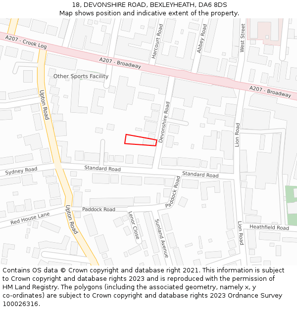 18, DEVONSHIRE ROAD, BEXLEYHEATH, DA6 8DS: Location map and indicative extent of plot