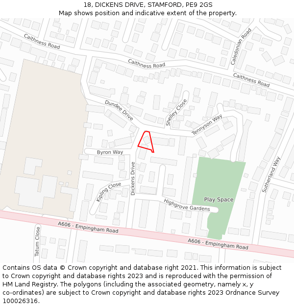 18, DICKENS DRIVE, STAMFORD, PE9 2GS: Location map and indicative extent of plot