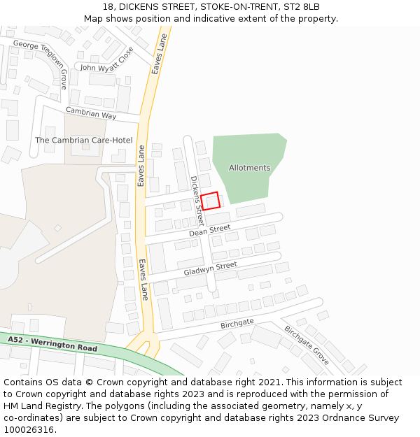 18, DICKENS STREET, STOKE-ON-TRENT, ST2 8LB: Location map and indicative extent of plot