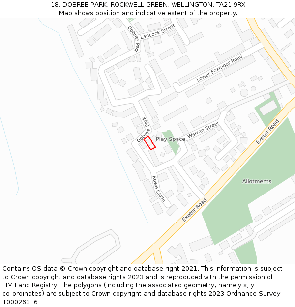 18, DOBREE PARK, ROCKWELL GREEN, WELLINGTON, TA21 9RX: Location map and indicative extent of plot