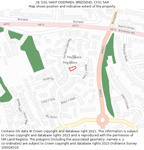 18, DOL NANT DDERWEN, BRIDGEND, CF31 5AA: Location map and indicative extent of plot