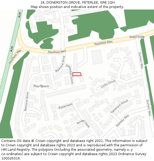 18, DONERSTON GROVE, PETERLEE, SR8 1QH: Location map and indicative extent of plot
