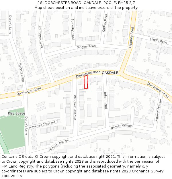 18, DORCHESTER ROAD, OAKDALE, POOLE, BH15 3JZ: Location map and indicative extent of plot