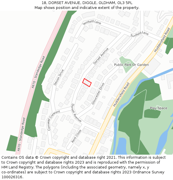 18, DORSET AVENUE, DIGGLE, OLDHAM, OL3 5PL: Location map and indicative extent of plot