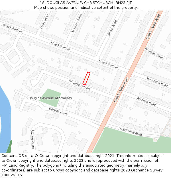 18, DOUGLAS AVENUE, CHRISTCHURCH, BH23 1JT: Location map and indicative extent of plot