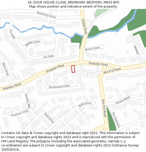 18, DOVE HOUSE CLOSE, BROMHAM, BEDFORD, MK43 8PS: Location map and indicative extent of plot