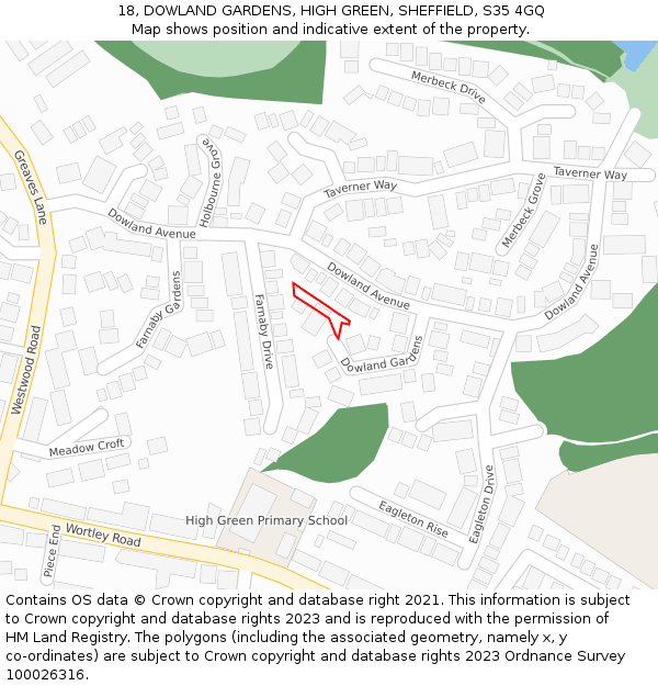 18, DOWLAND GARDENS, HIGH GREEN, SHEFFIELD, S35 4GQ: Location map and indicative extent of plot