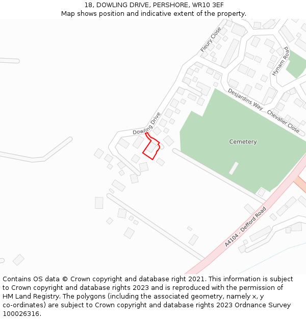 18, DOWLING DRIVE, PERSHORE, WR10 3EF: Location map and indicative extent of plot