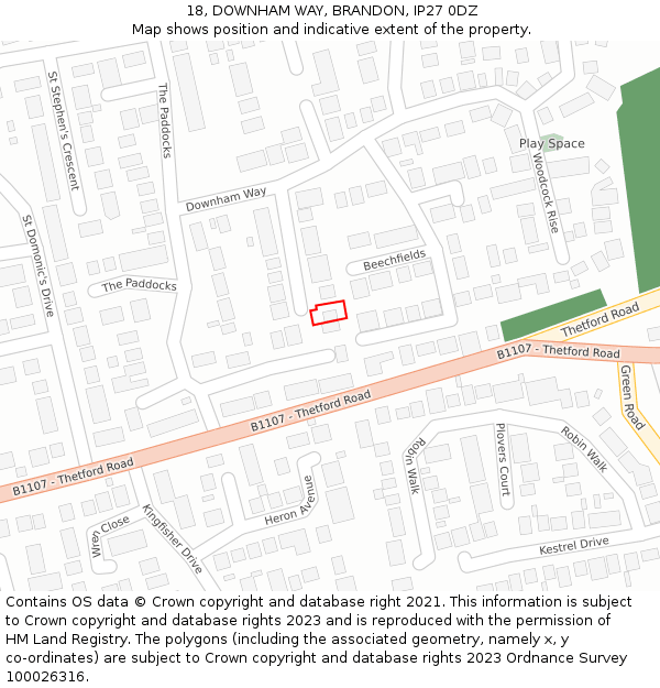 18, DOWNHAM WAY, BRANDON, IP27 0DZ: Location map and indicative extent of plot