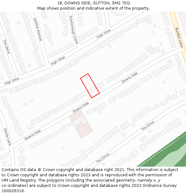 18, DOWNS SIDE, SUTTON, SM2 7EQ: Location map and indicative extent of plot