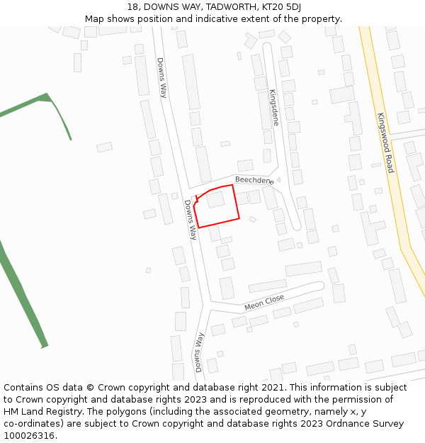 18, DOWNS WAY, TADWORTH, KT20 5DJ: Location map and indicative extent of plot
