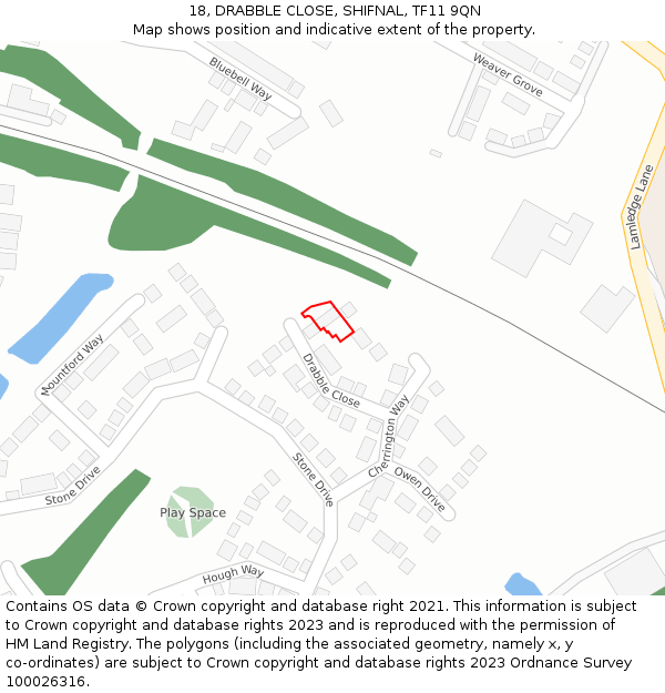 18, DRABBLE CLOSE, SHIFNAL, TF11 9QN: Location map and indicative extent of plot