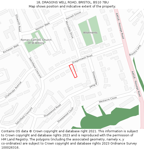 18, DRAGONS WELL ROAD, BRISTOL, BS10 7BU: Location map and indicative extent of plot