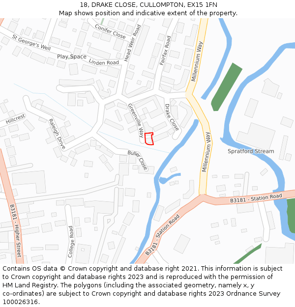 18, DRAKE CLOSE, CULLOMPTON, EX15 1FN: Location map and indicative extent of plot