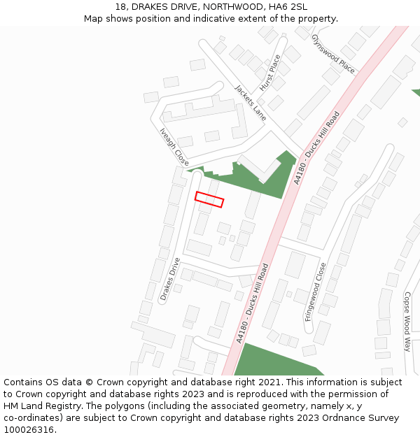 18, DRAKES DRIVE, NORTHWOOD, HA6 2SL: Location map and indicative extent of plot