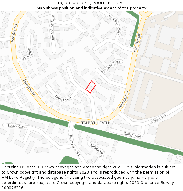 18, DREW CLOSE, POOLE, BH12 5ET: Location map and indicative extent of plot