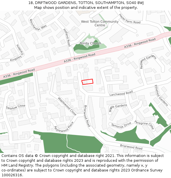 18, DRIFTWOOD GARDENS, TOTTON, SOUTHAMPTON, SO40 8WJ: Location map and indicative extent of plot