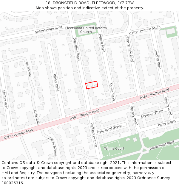 18, DRONSFIELD ROAD, FLEETWOOD, FY7 7BW: Location map and indicative extent of plot