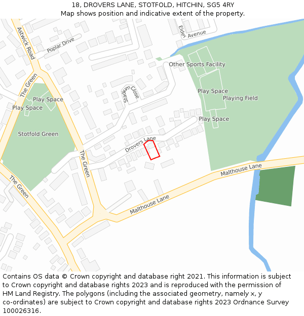 18, DROVERS LANE, STOTFOLD, HITCHIN, SG5 4RY: Location map and indicative extent of plot