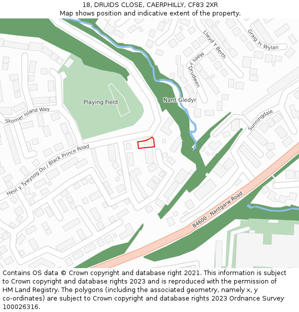 18, DRUIDS CLOSE, CAERPHILLY, CF83 2XR: Location map and indicative extent of plot