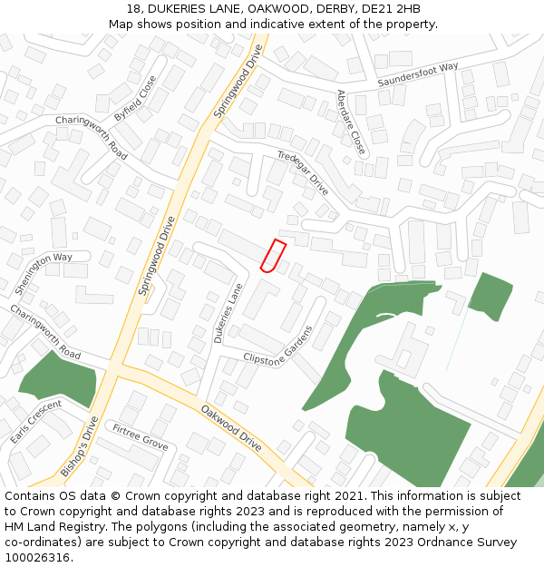 18, DUKERIES LANE, OAKWOOD, DERBY, DE21 2HB: Location map and indicative extent of plot