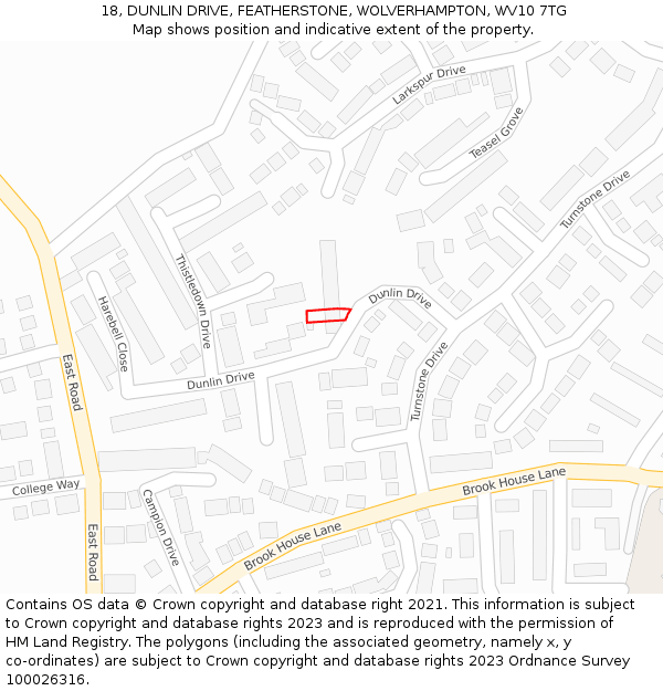 18, DUNLIN DRIVE, FEATHERSTONE, WOLVERHAMPTON, WV10 7TG: Location map and indicative extent of plot