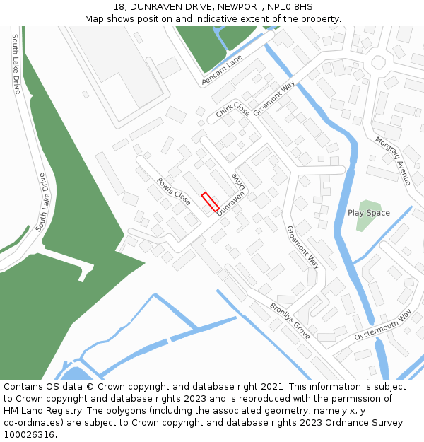 18, DUNRAVEN DRIVE, NEWPORT, NP10 8HS: Location map and indicative extent of plot