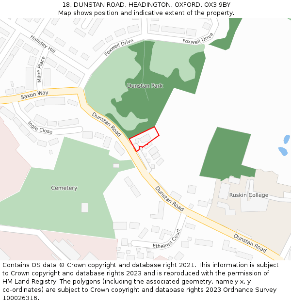 18, DUNSTAN ROAD, HEADINGTON, OXFORD, OX3 9BY: Location map and indicative extent of plot