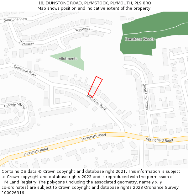 18, DUNSTONE ROAD, PLYMSTOCK, PLYMOUTH, PL9 8RQ: Location map and indicative extent of plot