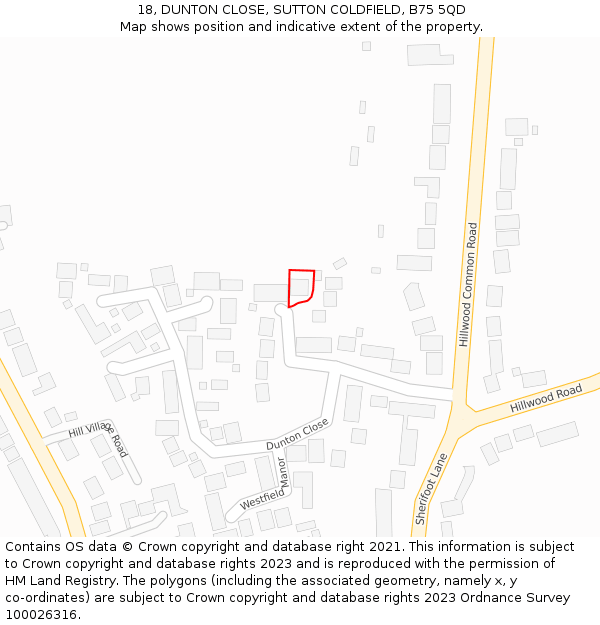 18, DUNTON CLOSE, SUTTON COLDFIELD, B75 5QD: Location map and indicative extent of plot
