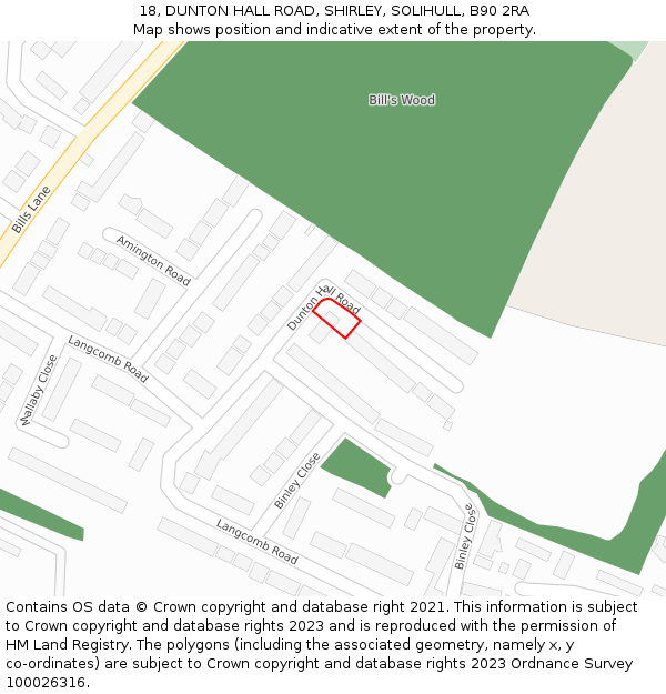 18, DUNTON HALL ROAD, SHIRLEY, SOLIHULL, B90 2RA: Location map and indicative extent of plot