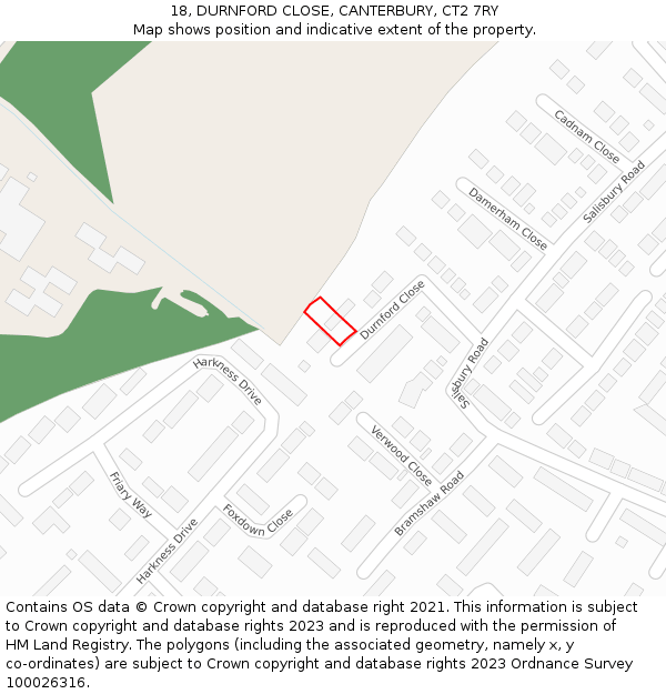 18, DURNFORD CLOSE, CANTERBURY, CT2 7RY: Location map and indicative extent of plot
