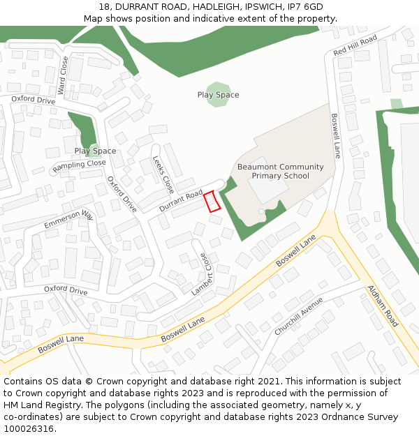 18, DURRANT ROAD, HADLEIGH, IPSWICH, IP7 6GD: Location map and indicative extent of plot