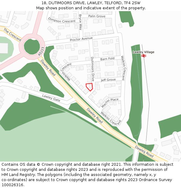 18, DUTIMOORS DRIVE, LAWLEY, TELFORD, TF4 2SW: Location map and indicative extent of plot
