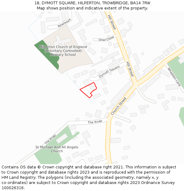 18, DYMOTT SQUARE, HILPERTON, TROWBRIDGE, BA14 7RW: Location map and indicative extent of plot