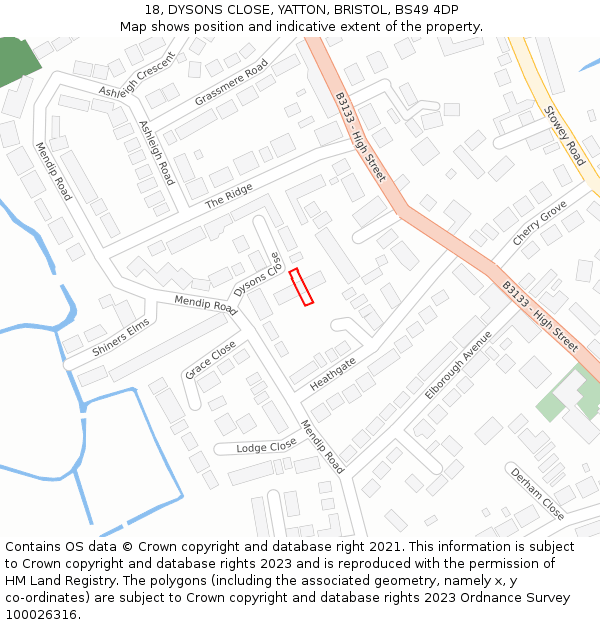 18, DYSONS CLOSE, YATTON, BRISTOL, BS49 4DP: Location map and indicative extent of plot
