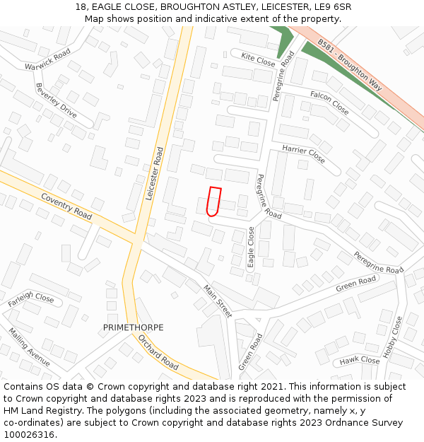 18, EAGLE CLOSE, BROUGHTON ASTLEY, LEICESTER, LE9 6SR: Location map and indicative extent of plot