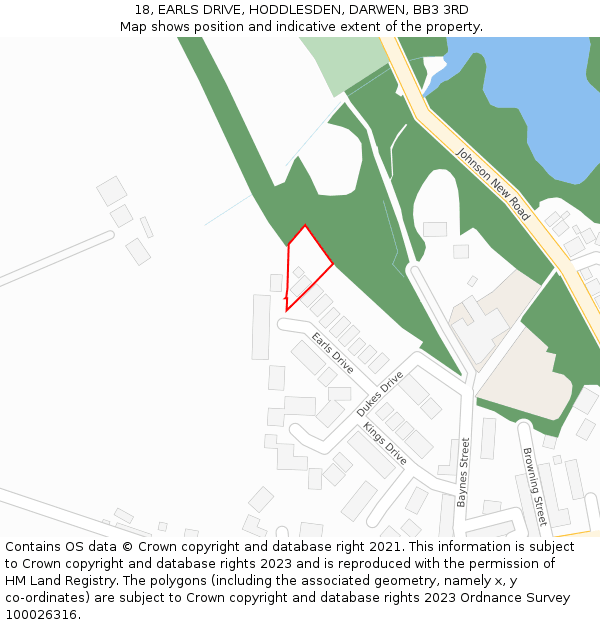 18, EARLS DRIVE, HODDLESDEN, DARWEN, BB3 3RD: Location map and indicative extent of plot